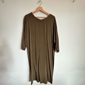 Olive green slow fashion brand shift dress